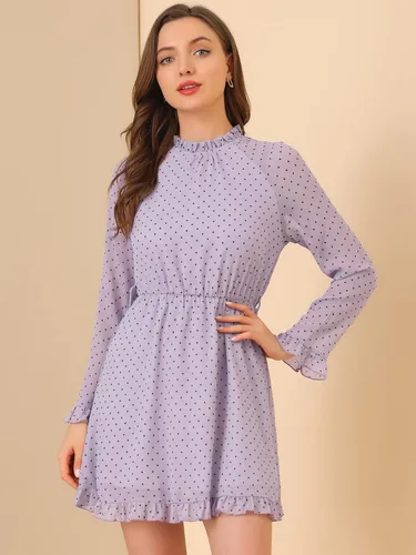 Miniatura 5 de Allegra K Vestido de gasa con mangas acampanadas y dobladillo con volantes para mujer