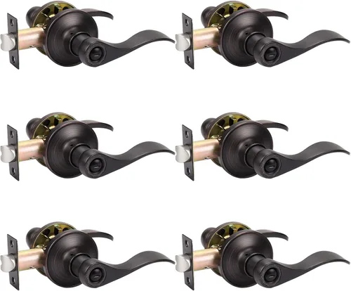 Miniatura 13 de KNOBWELL Paquete de 10 manijas interiores de bronce para puertas de privacidad, para baño/dormitorio, palancas de puerta sin llave para izquierda
