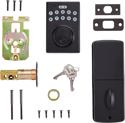 Miniatura 3 de Amazon Basics Cerradura de Puerta con Pestillo de Seguridad y Teclado Electrónico con Control Táctil sin Llave, Instalación Fácil, Bloqueo Negro mate