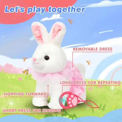 Miniatura 5 de Hopearl Hopping Bunny - Juguete electrónico interactivo de conejo con correa de control remoto para mascotas, repite lo que dijiste, regalos