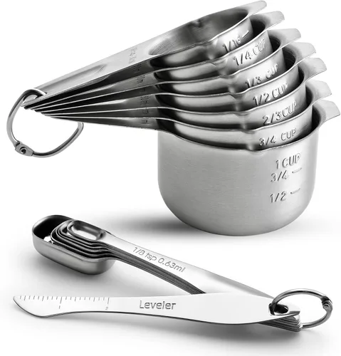 Miniatura 10 de Spring Chef Stainless Steel Measuring Cups and Spoons Set of 10, Nesting Kitchen Metal Measuring Cups and Spoons Set for Dry and Liquid Ingredients