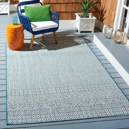 Miniatura 13 de SAFAVIEH Alfombra lavable al aire libre, colección Courtyard - 2'3" x 5', gris y negro, no desprende pelusa y fácil limpieza, ideal para patio