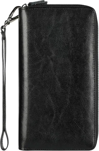Miniatura 25 de Lavemi Pequeña cartera compacta para mujer, con bloqueo RFID, de piel auténtica, plegable, con ventanas de identificación