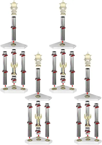 Miniatura 2 de TROPH-Ease - Juego de trofeos de 3 postes con estriado plateado (4 unidades)