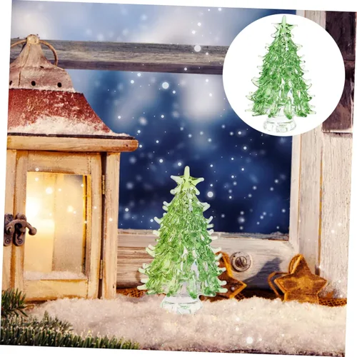 Miniatura 7 de Mini figura de árbol de Navidad, decoración de escritorio de cristal para alegría, diseño de árbol de Navidad iluminado para decoración festiva Verde