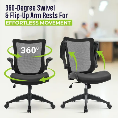 Miniatura 3 de OfficeFactor - Silla de escritorio de oficina, silla de escritorio ajustable de capacidad de 300 libras, reposabrazos abatibles, ruedas