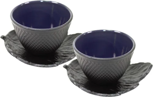 Miniatura 2 de Juego de tazas de té japonesas de hierro fundido con lunares negros con platillos de taza de té ~ We Pay Your Sales Tax (1 taza + 1 platillo)
