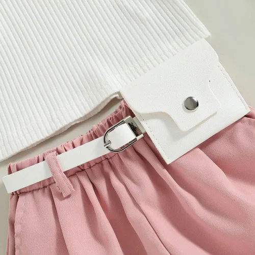 Miniatura 74 de TheFound Trajes de verano para niñas pequeñas, sin mangas, de punto acanalado, halter, pantalones cortos, ropa para recién nacidos, conjunto de 3