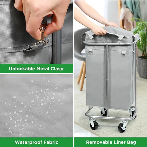 Miniatura 5 de Cesta de lavandería con ruedas, cesta de lavandería con bolsa extraíble, carrito clasificador de ropa de 100 L, organizador de ropa delgado alto
