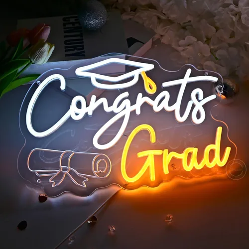 Miniatura 6 de Britrio Letrero de neón con texto en inglés "Congrats Grad" para graduación, celebración, fiesta, decoración iluminada, clase de 2026