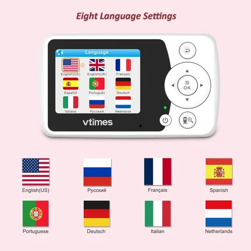 Miniatura 5 de VTimes Monitor de bebé 2 cámaras, pantalla LCD de 2.4 pulgadas, monitor de bebé sin visión nocturna WiFi Modo VOX alarma y rango de 1000 pies