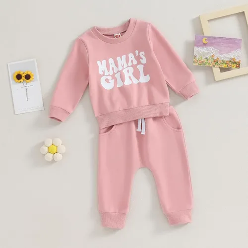 Miniatura 35 de Conjunto de 2 piezas de ropa de otoño para bebé y niña, sudadera de manga larga con cuello redondo y pantalones deportivos, conjunto de traje