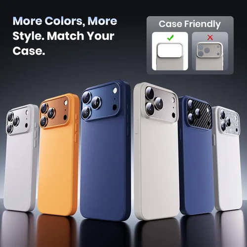 Miniatura 6 de Hoerrye Protector de lente de cámara para iPhone 17 Pro – [12 pies a prueba de roturas de grado militar] [Fuerte adsorción] Metal superior 9H+ Fibra