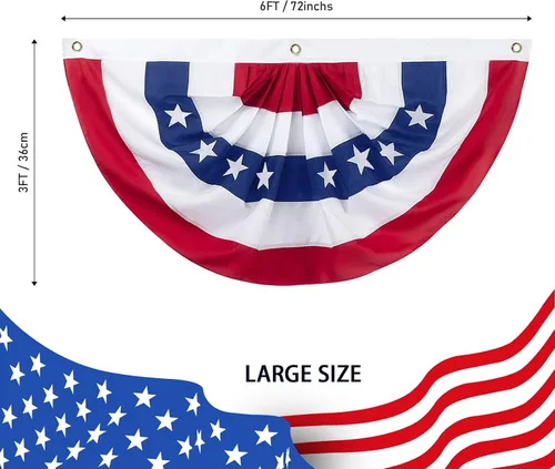 Miniatura 2 de Bandera de abanico plisada estadounidense, 3 x 6 pies, bandera patriótica de Estados Unidos con medio abanico para exteriores, decoraciones