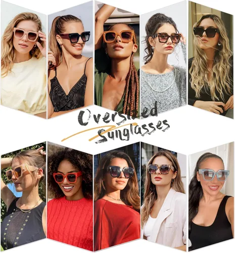 Miniatura 3 de SOJOS Gafas de sol cuadradas vintage de gran tamaño para mujer, estilo retro, de lujo, grandes, UV400 SJ2194