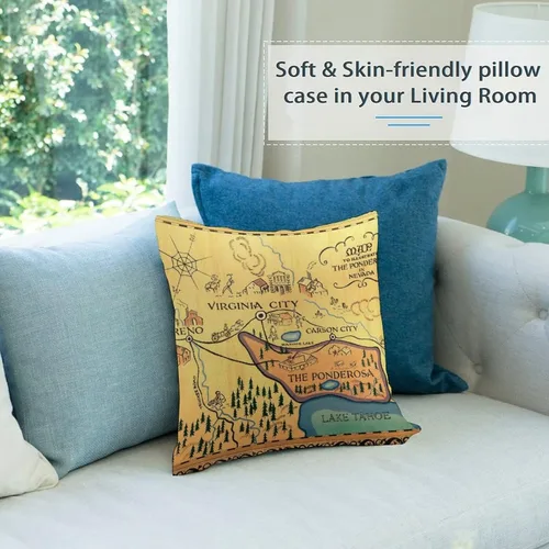 Miniatura 3 de Funda de almohada con diseño de mapa de la ponderosa de Bonanza, acogedora funda de almohada cuadrada, decoración del hogar para cama, sofá, sala