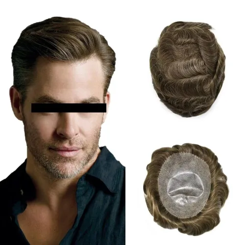 Miniatura 53 de Toupee - Sistema de reemplazo de cabello de polietileno completo para hombre, cabello humano europeo para hombre, tupé de 0.004 in, piel duradera