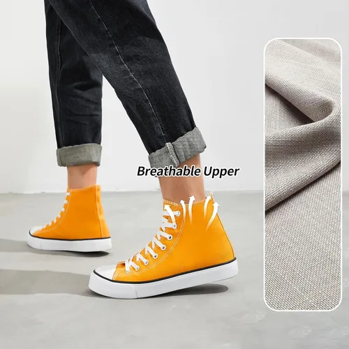 Miniatura 3 de Zapatillas de lona altas para hombre, zapatos de lona casuales con cordones para hombre, zapatos de lona de moda blanca y negra para caminar