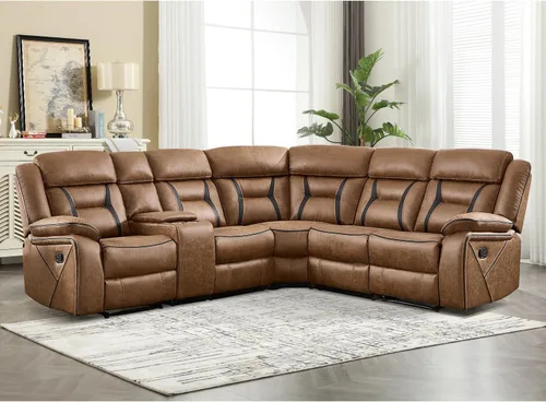 Miniatura 26 de EBELLO Juego de sofá reclinable manual, juego de muebles de sala de estar reclinables de cuero sintético, incluye sofá de dos plazas y sofá Marrón