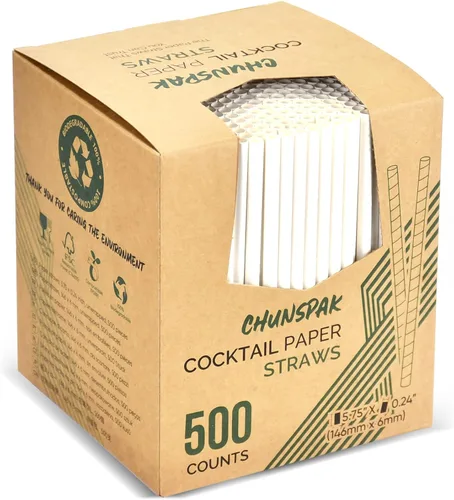 Miniatura 24 de 14,6 cm x 0,79 cm Pajitas de papel desechables de bambú verde para bebidas cortas, cócteles mezclados, margaritas, licuados y batidos - Sin embalar