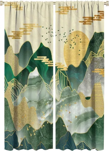 Miniatura 26 de Cortinas opacas con bolsillo para cortinero de montaña forestal, para sala de estar, oscurecimiento de la habitación, estilo japonés, paisaje