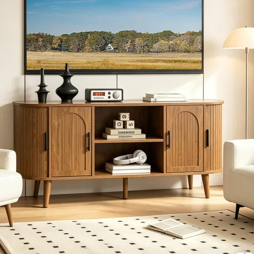 Mxtxmy Soporte de TV acanalado de 51 pulgadas, centro de entretenimiento moderno de mediados de siglo para televisores de hasta 60 pulgadas con