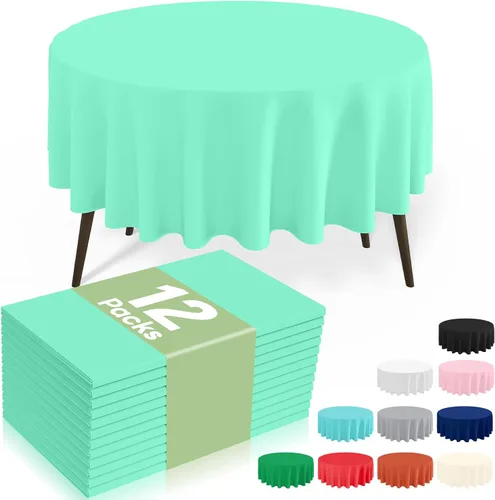 Miniatura 27 de misaya Paquete de 4 manteles desechables de plástico, mantel redondo impermeable de 84 pulgadas, a prueba de fugas y resistentes manteles Azul