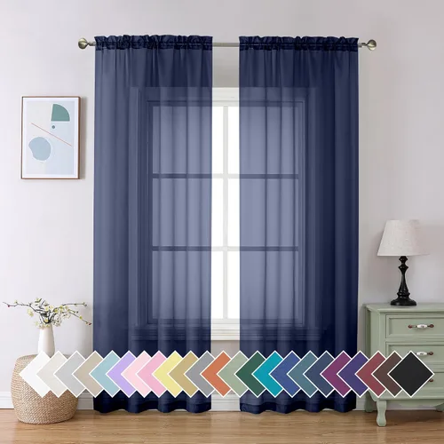 Miniatura 78 de Aiyufeng 2 paneles de cenefa transparente negra de 14 pulgadas de largo, cortinas cortas negras transparentes para dormitorio, cortinas de cocina