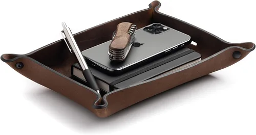 Main Street Forge Bandeja de valet de cuero para hombre, organizador rústico EDC para llaves, teléfono y cartera, fabricado en Estados Unidos, color
