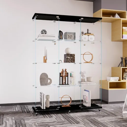 Miniatura 38 de Vitrina de cristal con 3 estantes con 2 puertas, vitrina de cristal transparente para sala de estar, dormitorio, 49.49 x 31.77 x 14.37 pulgadas