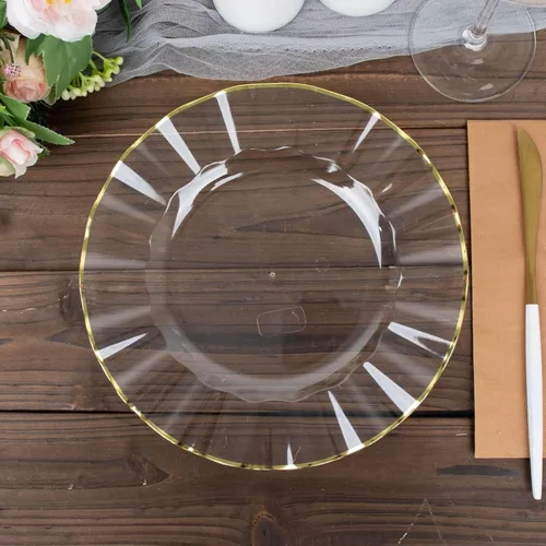 Miniatura 44 de Tableclothsfactory Paquete de 10 platos redondos de plástico negro de 6 pulgadas para ensalada de postre, platos desechables con borde ondulado