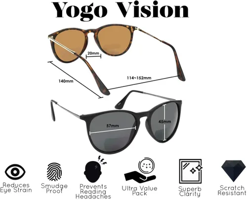 Miniatura 3 de Yogo Vision Gafas de sol bifocales para hombres y mujeres, paquete de 2 lentes de lectura con protección UV400, unisex, color negro/marrón, Havana 1