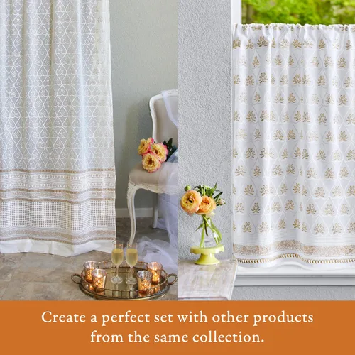 Miniatura 5 de Saffron Marigold Cortina de cenefa impresa a mano con ribete de cuentas, velo de novia blanco, perfecta para cocina, dormitorio, baño, comercio