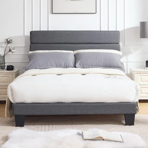 Miniatura 12 de Armazón de Cama de Plataforma Tamaño Full, Armazón de Cama con Cabecera de Tela Suave con Listones de Madera Resistentes – Moderno y Sin Ruido, Base