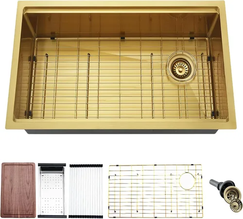 Miniatura 14 de Fregadero de cocina de montaje inferior, fregadero de cocina de acero inoxidable de 25 x 19 pulgadas, calibre 16, con estación de trabajo con tabla
