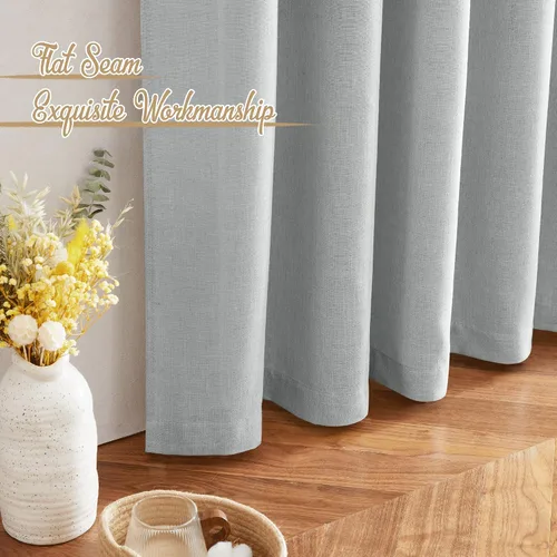 Miniatura 6 de NICETOWN - Cortinas de lino gris claro para habitación de niños, bolsillo para barra y trabilla trasera, parte superior de lino tejido