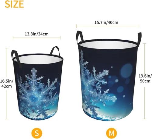 Miniatura 5 de Blue christmas snowflake print Circular Hamper Waterproof Storage Bin Organizer Basket Laundry Hamper With Handles For Clothes Toys Small