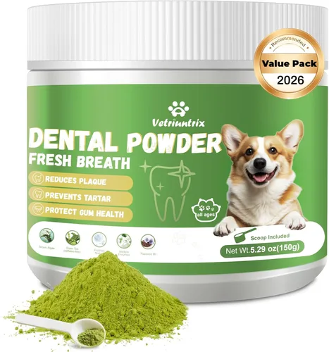 Polvo para limpieza dental de perros, polvo dental para perros para eliminar el sarro y quitar la placa, aliento fresco para perros con mezcla