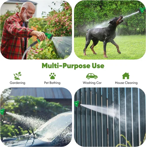 Miniatura 6 de Unywarse Manguera de jardín de 100 pies, manguera de agua resistente de acero inoxidable con boquilla de 10 funciones, flexible, ligera, sin