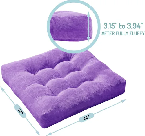 Miniatura 112 de Juego de 2 almohadas de suelo de meditación, almohadas cuadradas grandes para adultos, cojín de pana copetuda para sala de estar de tatami, gris, 22