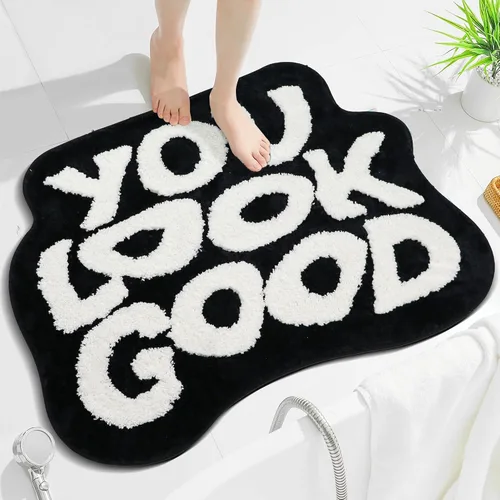 Miniatura 12 de Alfombra de baño con texto en inglés "You Look Good", alfombra larga para baño, divertida decoración de baño para bañera, dormitorio y ducha, 20 x