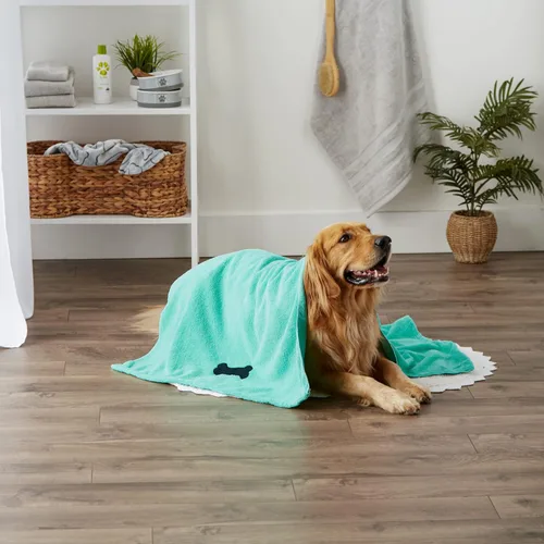 Miniatura 5 de Bone Dry Colección de toallas de aseo para mascotas, microfibra absorbente, XL, 41 x 23.5 pulgadas, color verde bordado Bordado verde