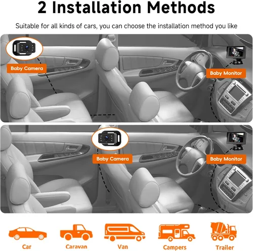 Miniatura 5 de VECHTEL Cámara de coche para bebé HD con orientación trasera para bebé con monitor de 4.3 pulgadas, visión nocturna IR, gran angular, fácil