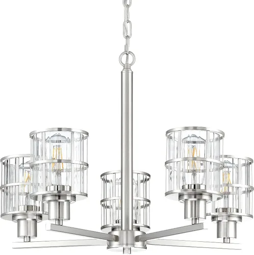 Miniatura 20 de 3 luces de vidrio industrial moderno con acabado de níquel cepillado. Accesorio de iluminación y decoración de jaula de alambre de metal para sala