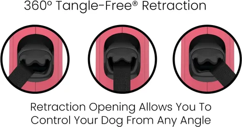 Miniatura 2 de TUG Correa retráctil monocromática de 360° sin enredos para perro, cinta de nailon fuerte de 16 pies (pequeña, rosa)