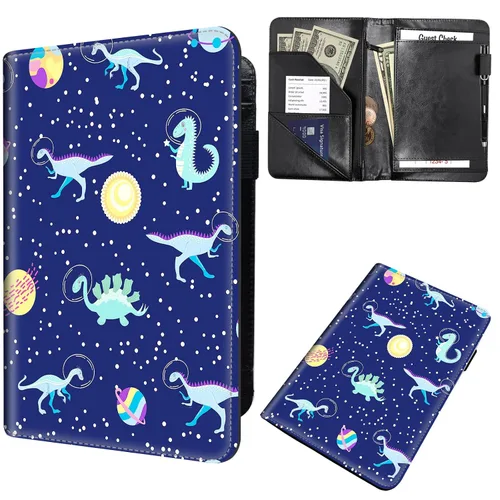Miniatura 18 de Libreta de pedidos para camarera, cartera de cuero con bolsillo con cremallera oculta, soporte para bolígrafos, lindo organizador para camarera