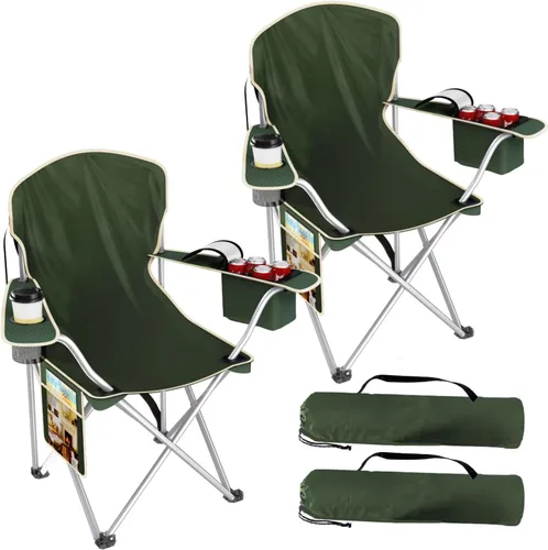 Miniatura 11 de VTOY Sillas de camping plegables duraderas 600D Oxford, silla portátil al aire libre con bolsa enfriadora, portavasos y bolsillo de almacenamiento