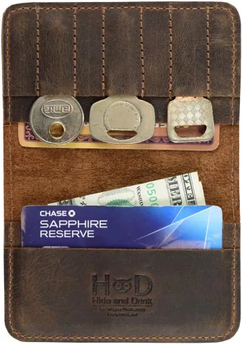 Miniatura 4 de Hide & Drink, Tarjetero de cuero y soporte para llaves, organizador de efectivo, cartera de bolsillo frontal, accesorios diarios, hecho a mano.