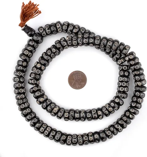 Miniatura 2 de The Bead Chest Cuentas de Mala de hueso de disco de ojo tallado negro (0.472 in)