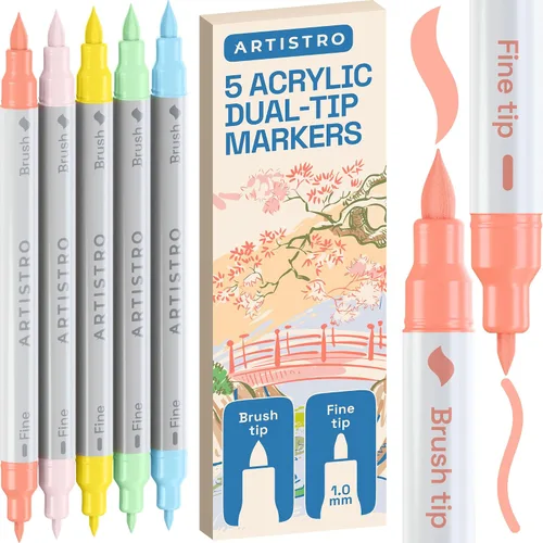 Miniatura 21 de ARTISTRO 5 marcadores de pintura acrílica negra, bolígrafos de pintura de doble punta + pincel fino ideal para caligrafía, perfectos para tela